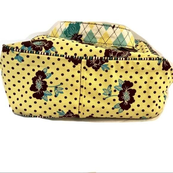 Chester Handbag Purse Satchel Mixed Prints Yellow Brown Cream Green Blue Retro - Picture 4 of 13